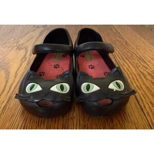 Mini Melissa Black Cat Mary Jane Shoes Size 7 Toddler